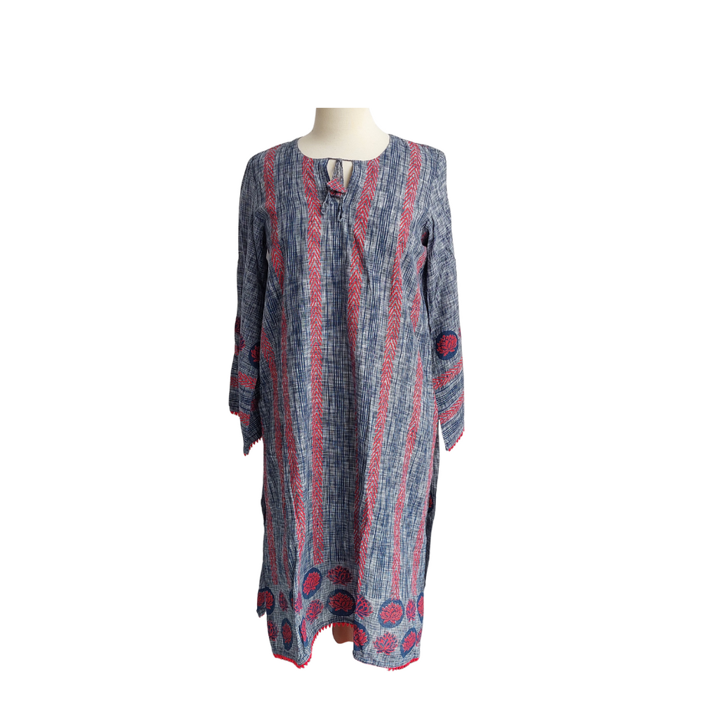 Blocked Grey Blue & Red Printed Kurta | Gently Used |