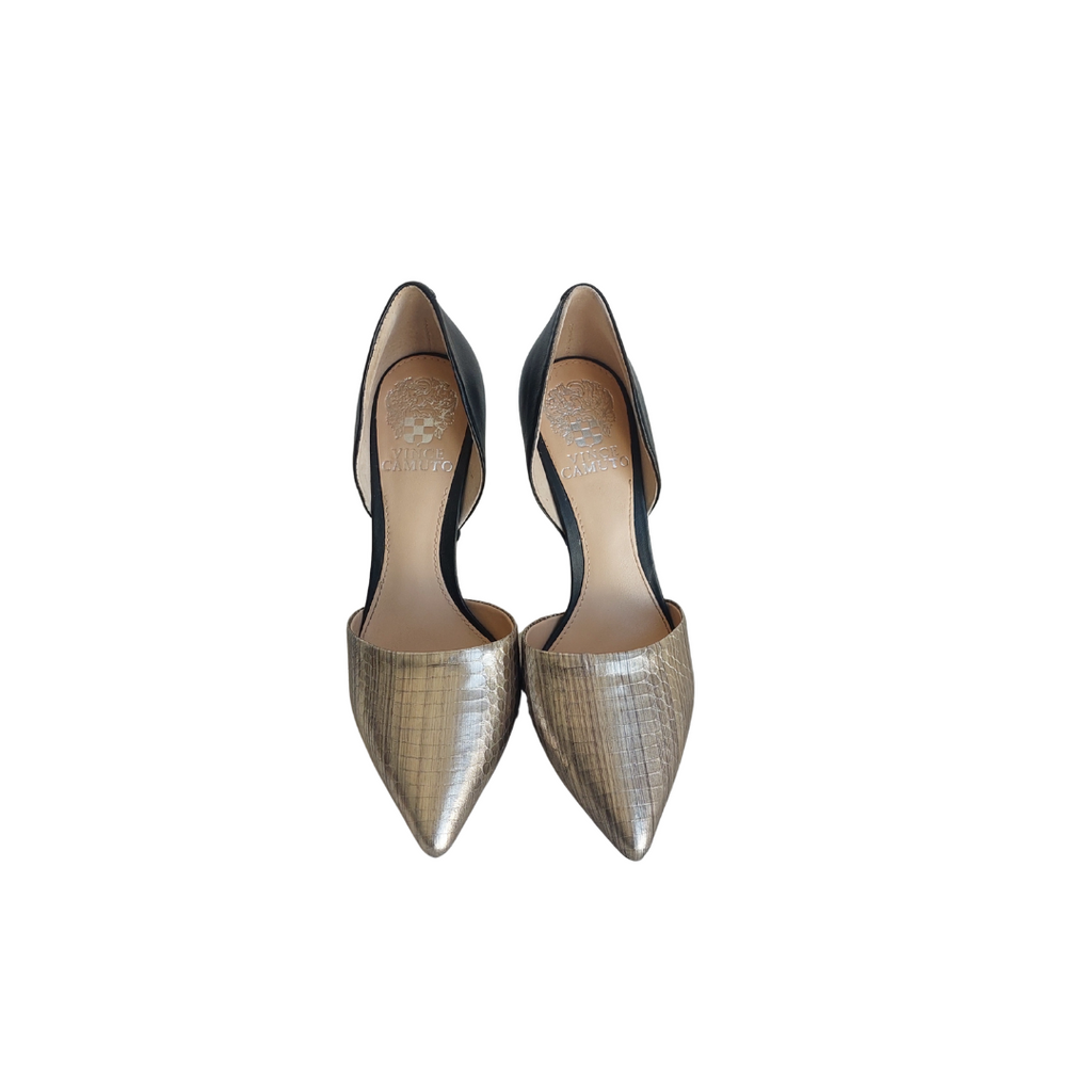 Vince Camuto Grey Metallic & Black Norell Leather Pumps | Gently Used |