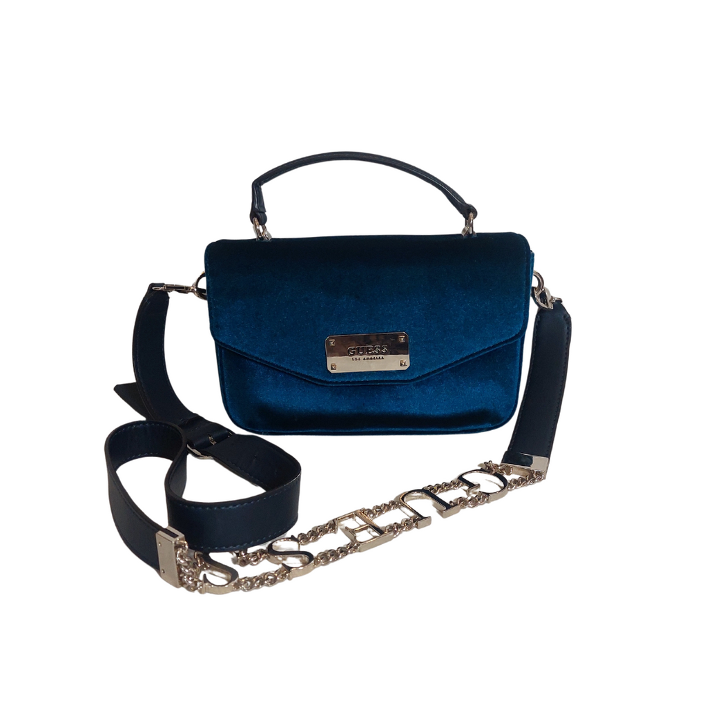 Guess Teal Vivi Velvet Top-Handle Flap Bag | Pre Loved |