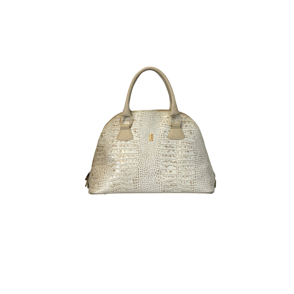 Jafferjees Cream Leather Textured Dome Satchel Bag | Pre Loved |