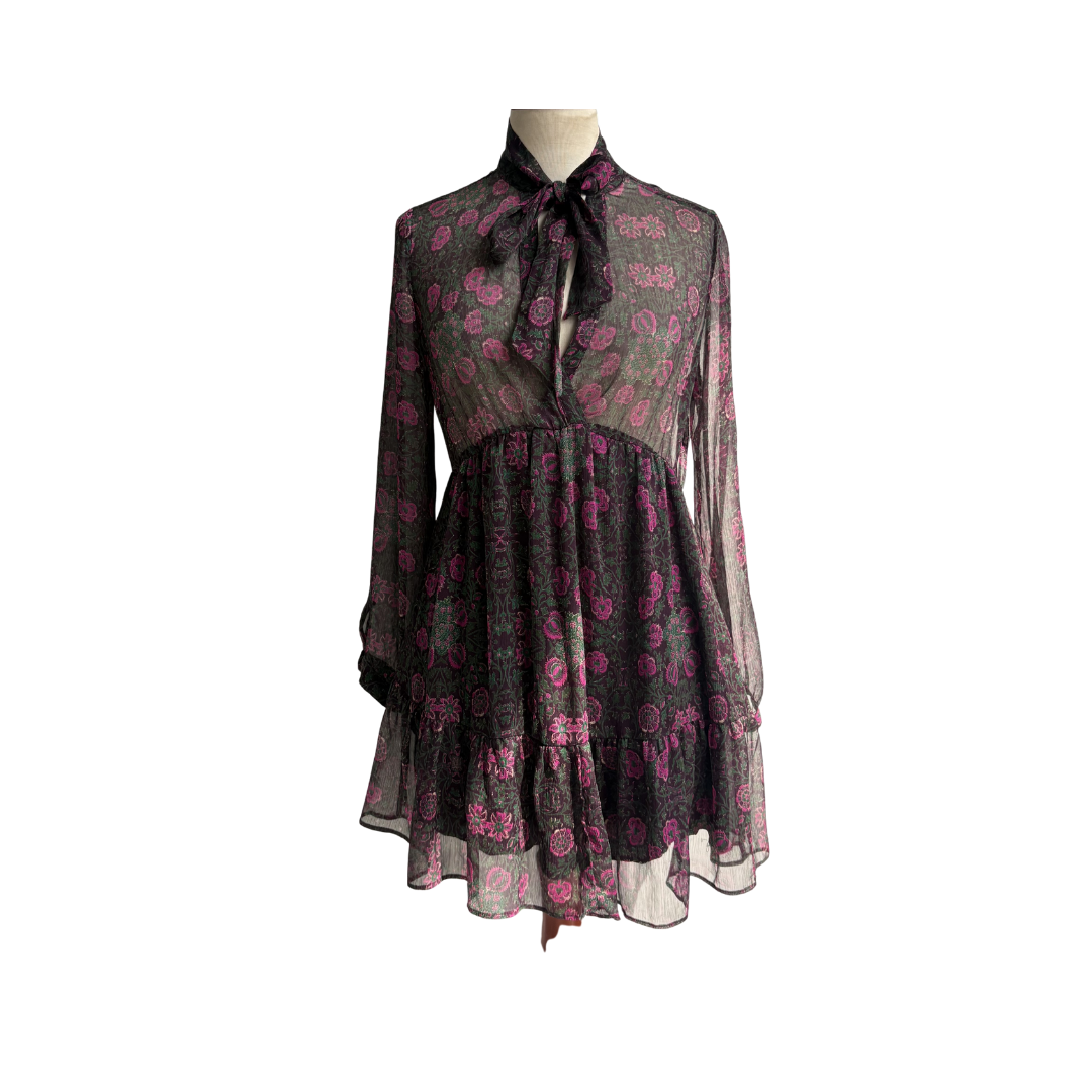 Zara Purple Floral Mini Chiffon Dress | Gently Used