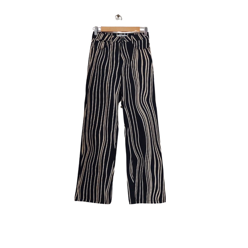 Mango Black & Cream Wavy Striped Pants | Like New |