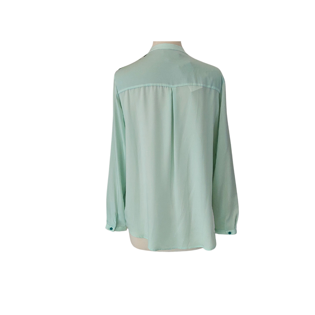 Mango Light Green Button Down Flat Collared Satin Top | Brand New |