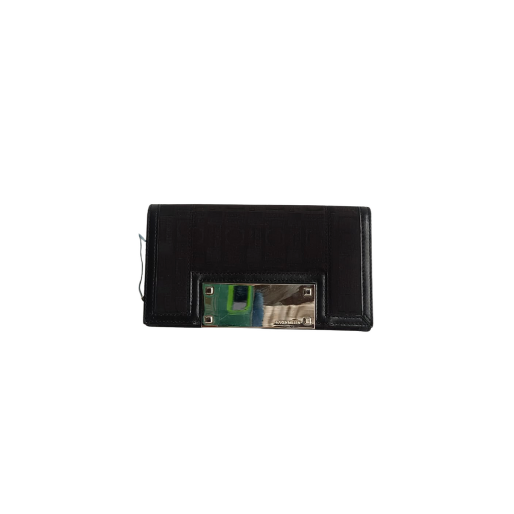 Karen Millen Black Canvas & Leatherette Monogram Tri-Fold Wallet | Brand New |