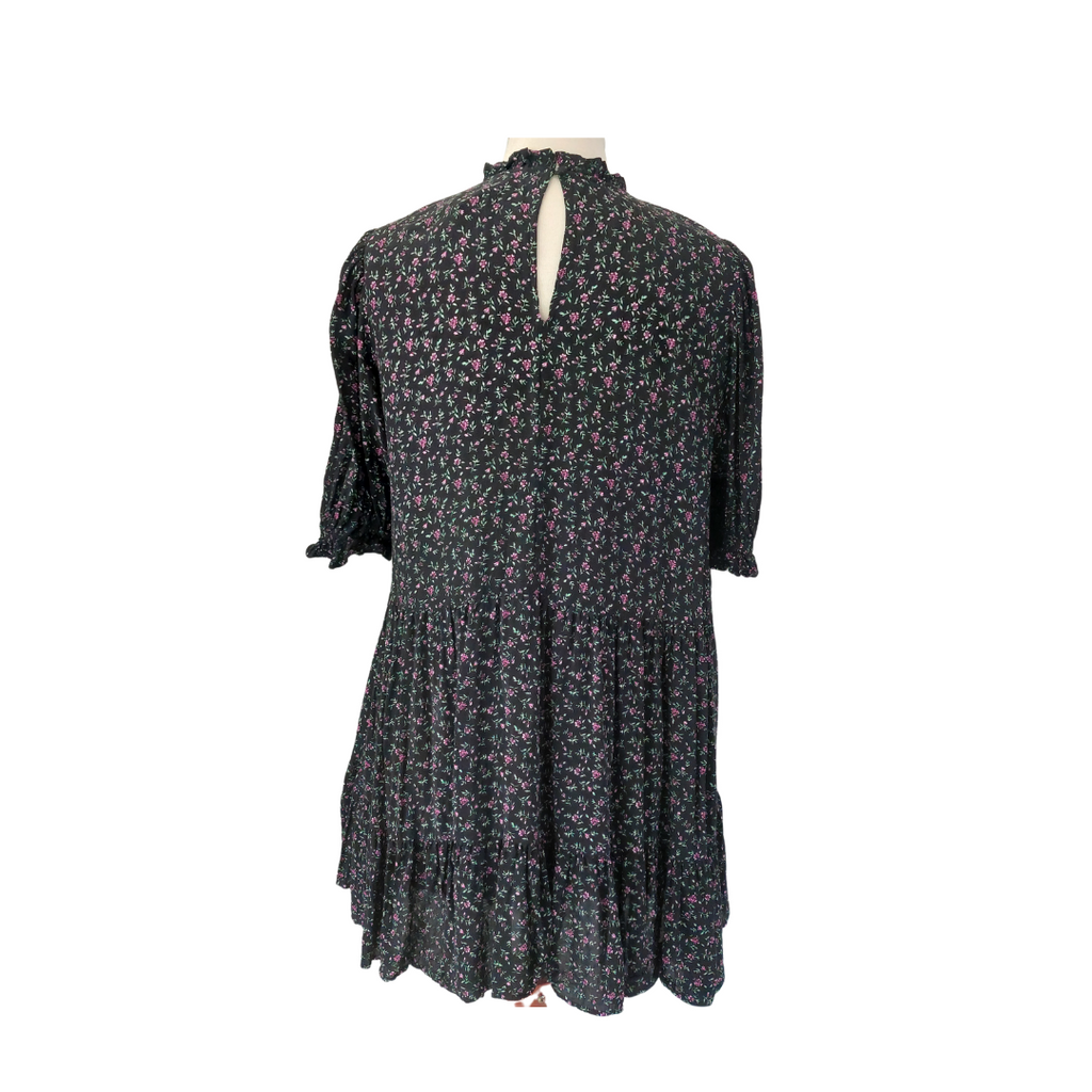Zara Black Floral Printed Pleated Short Dress | Like New |