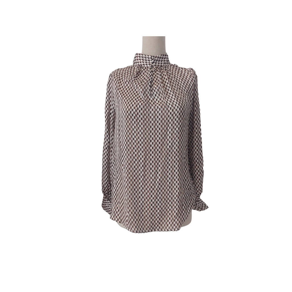 H&M Brown Checked High Neck Sheer Top | Like new |