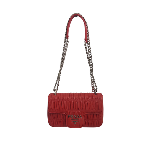 Prada Red Nappa Gaufre Chain Flap Shoulder Bag | Gently Used |