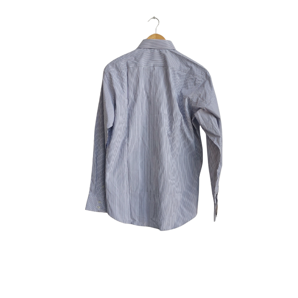 Next Men's Grey & Blue Striped Collared Shirt | Brand New |