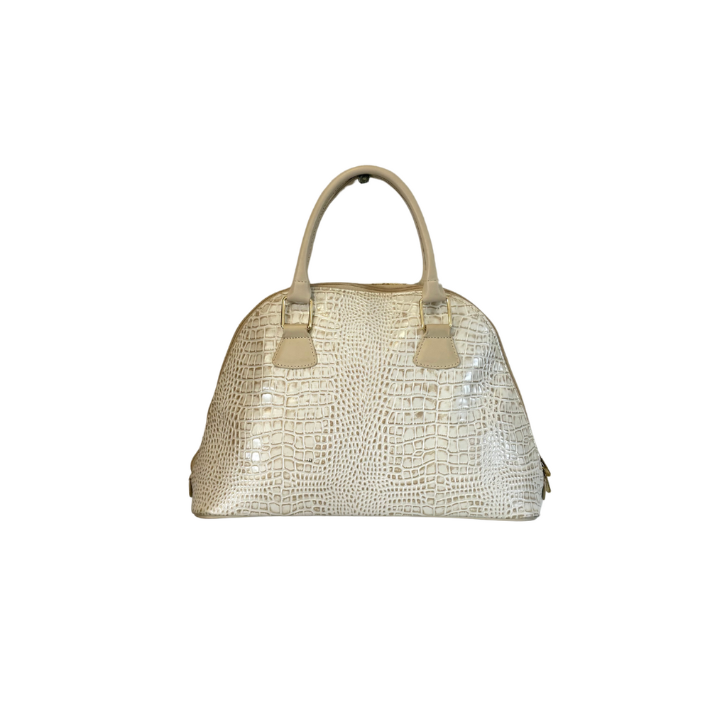 Jafferjees Cream Leather Textured Dome Satchel Bag | Pre Loved |