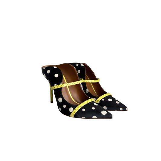 Malone Souliers x Emanuel Ungaro Black Polka Dot Nylon Maureen Pointed Toe Mules | Pre Loved |