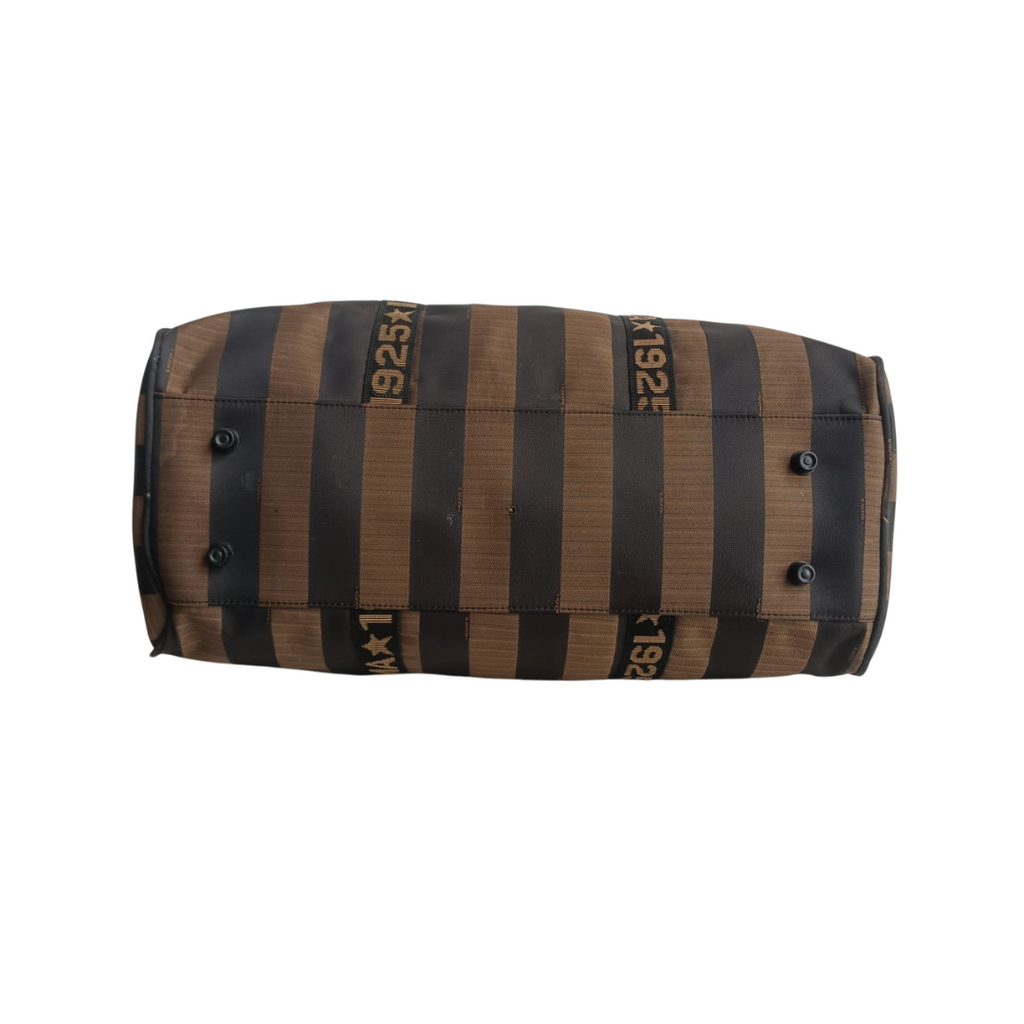 Fendi Gold & Black Striped Canvas Large Duffle Bag | Pre Loved |