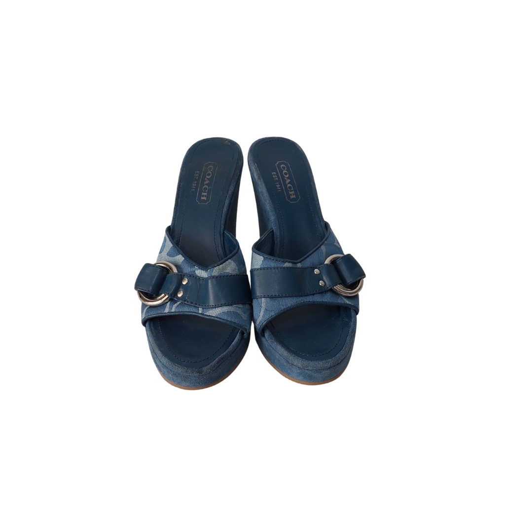 Coach Dusty Blue Merridith Logo Suede Wedges | Pre Loved |
