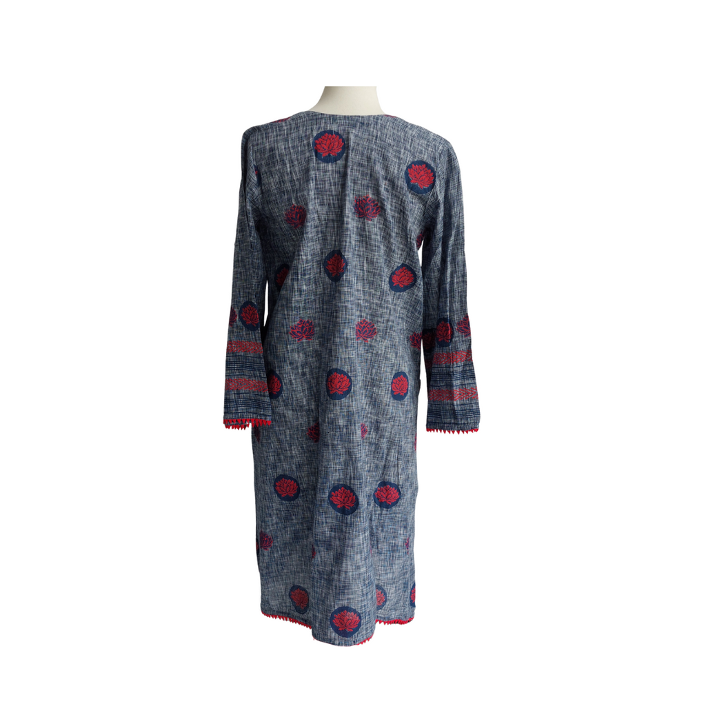 Blocked Grey Blue & Red Printed Kurta | Gently Used |