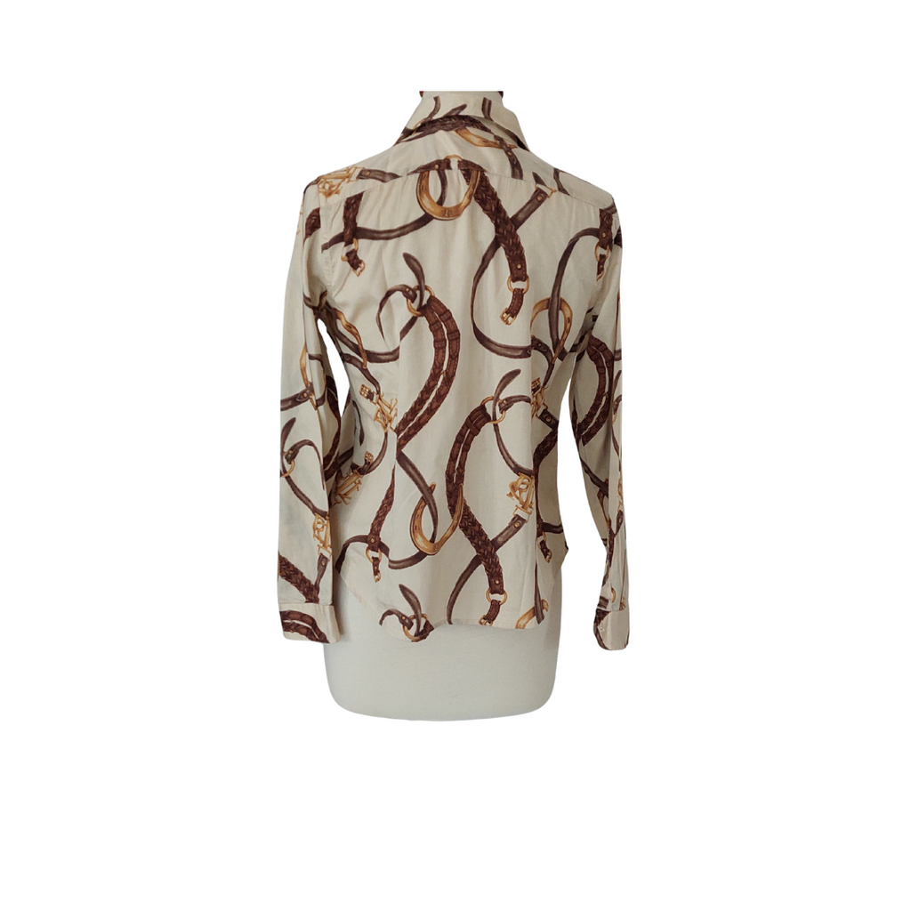 Lauren By Ralph Lauren Cream Belt Print Collared Top | Pre Loved |