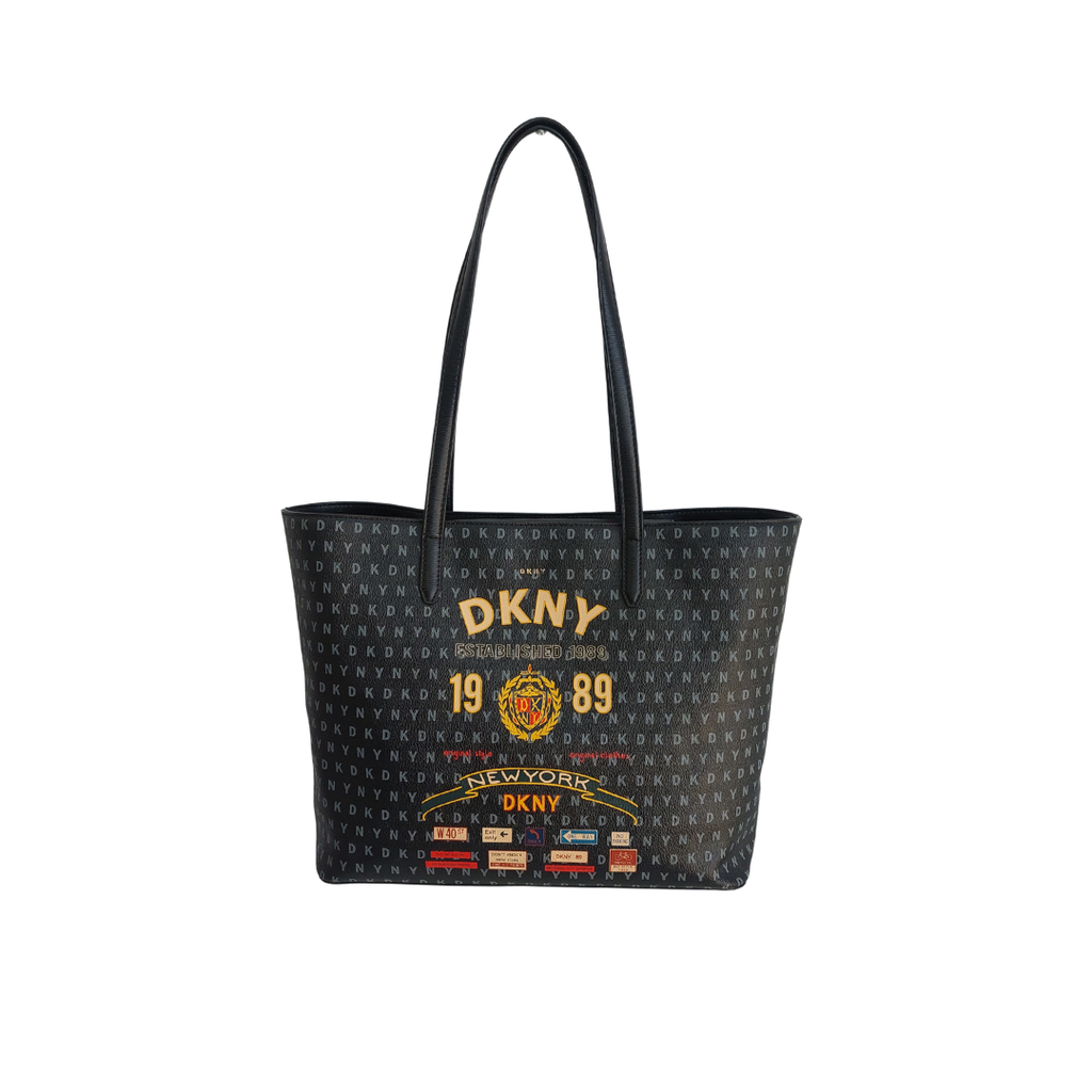 DKNY Black Medium Monogram Print Tote Bag | Gently Used |