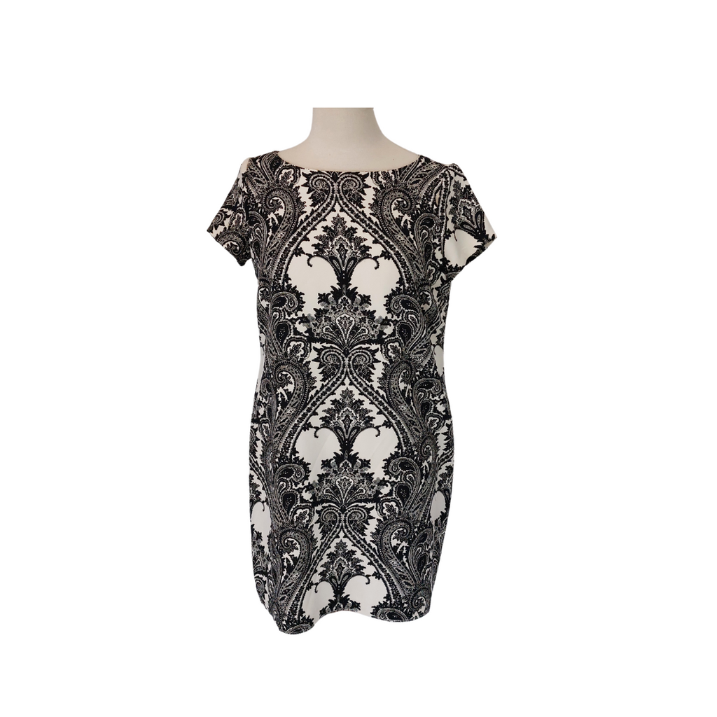 ZARA Black & White Paisley Print Cap-sleeves Knee Length Dress | Pre Loved |