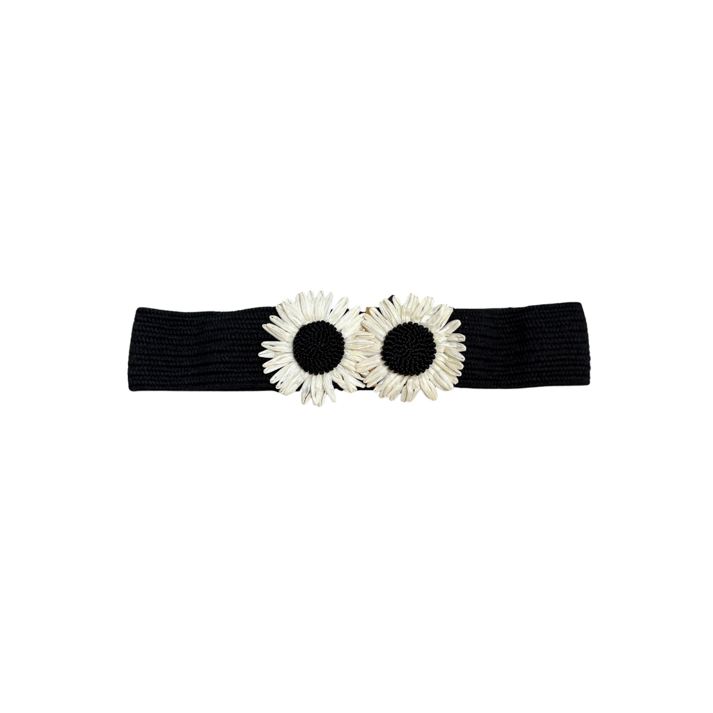 ZARA Black Floral Raffia Belt | Gently Used |