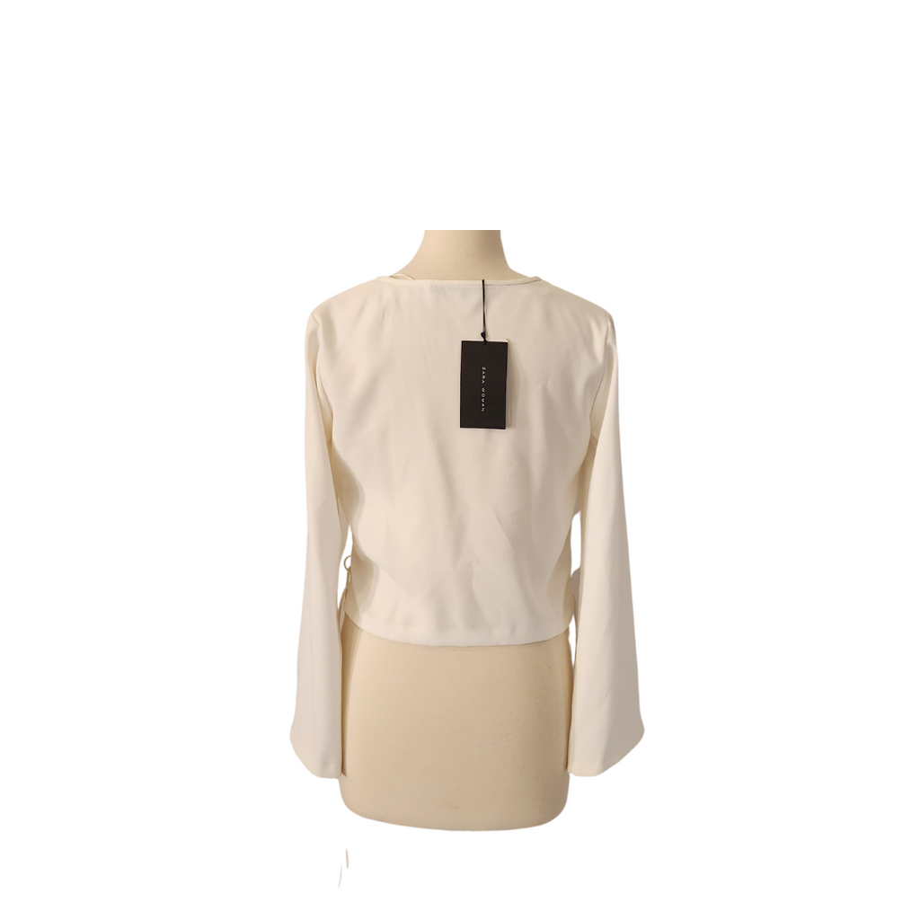 ZARA White Side-tie Cropped Blouse | Brand New |