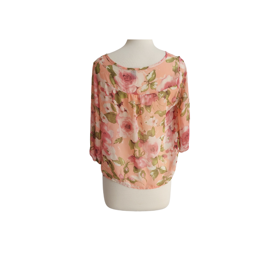 Forever 21 Pink Sheer Floral Printed Blouse | Pre Loved |