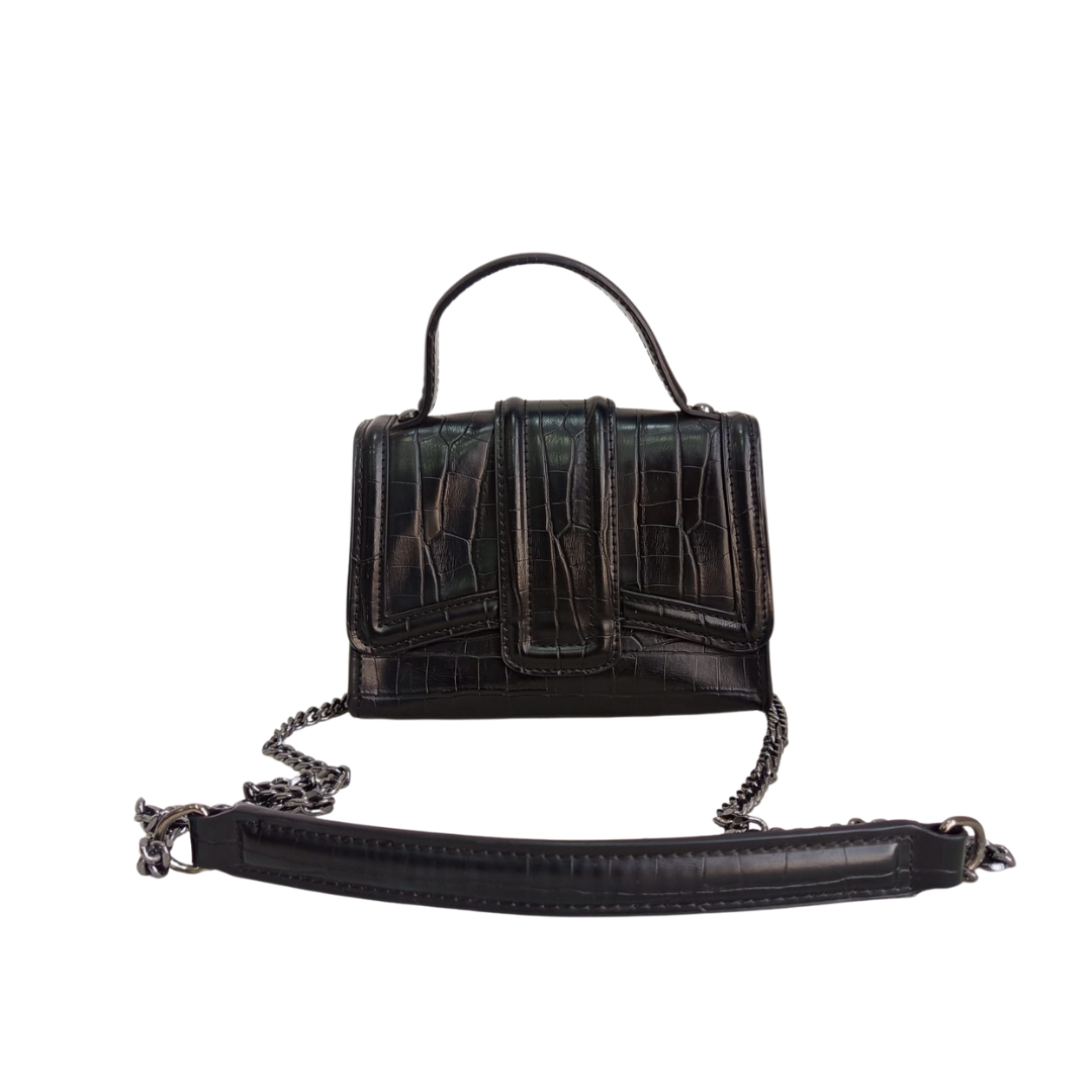 Zara Black Crocodile Patterned Faux Leather Mini City Crossbody Bag | Pre Loved | - Secret Stash