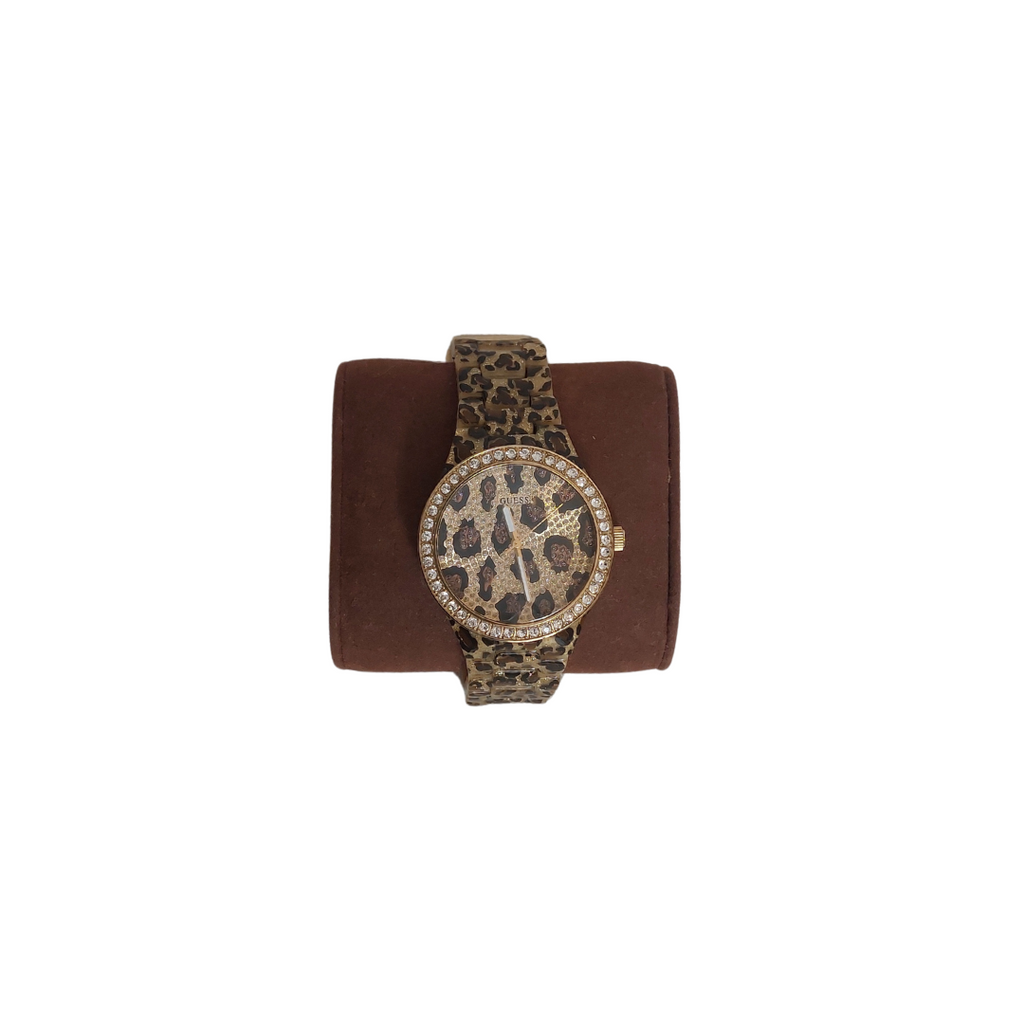 Guess Gold Leopard Print Rhinestone Watch | Pre Loved |