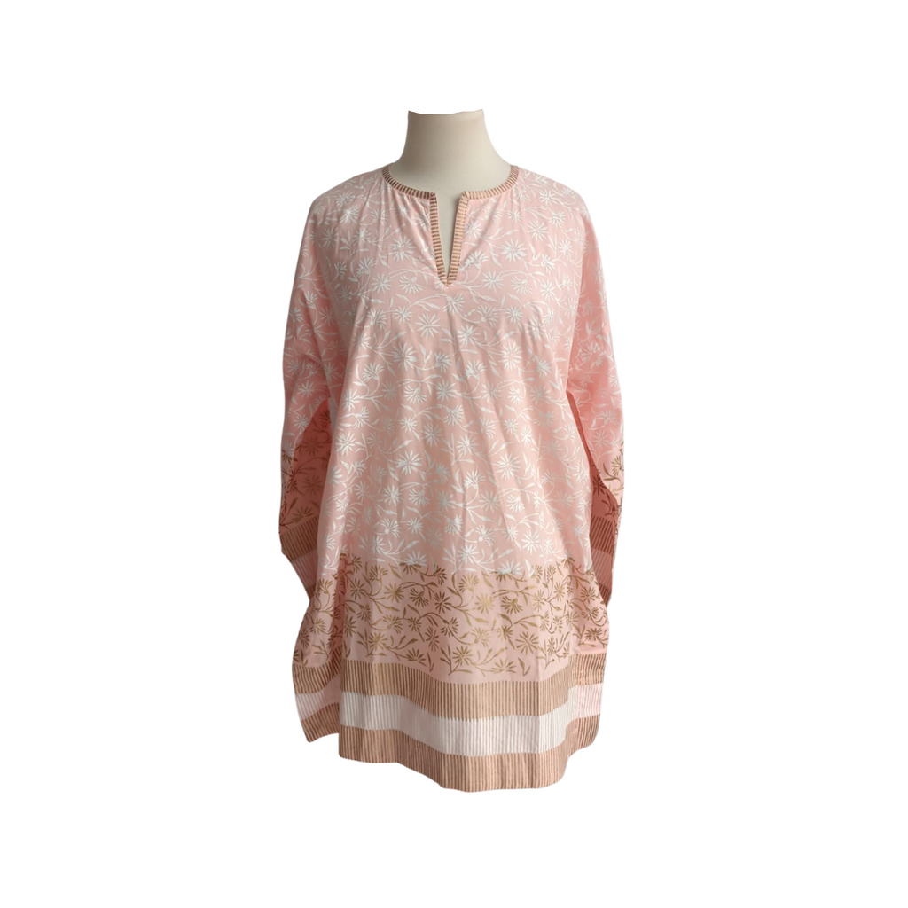 Blocked Textiles Light Pink & White Block Print Short Kurta | Like New |