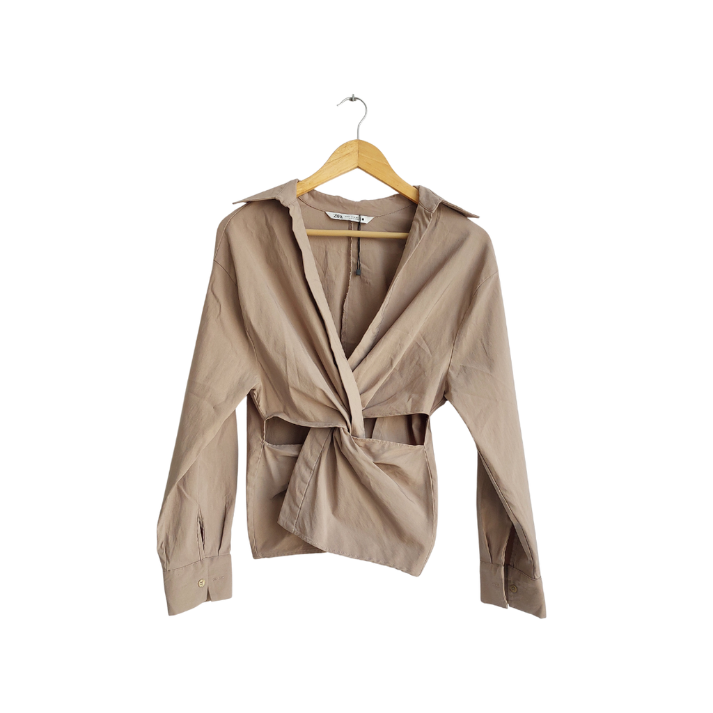 Zara Khaki Front Knot Top | Gently Used |