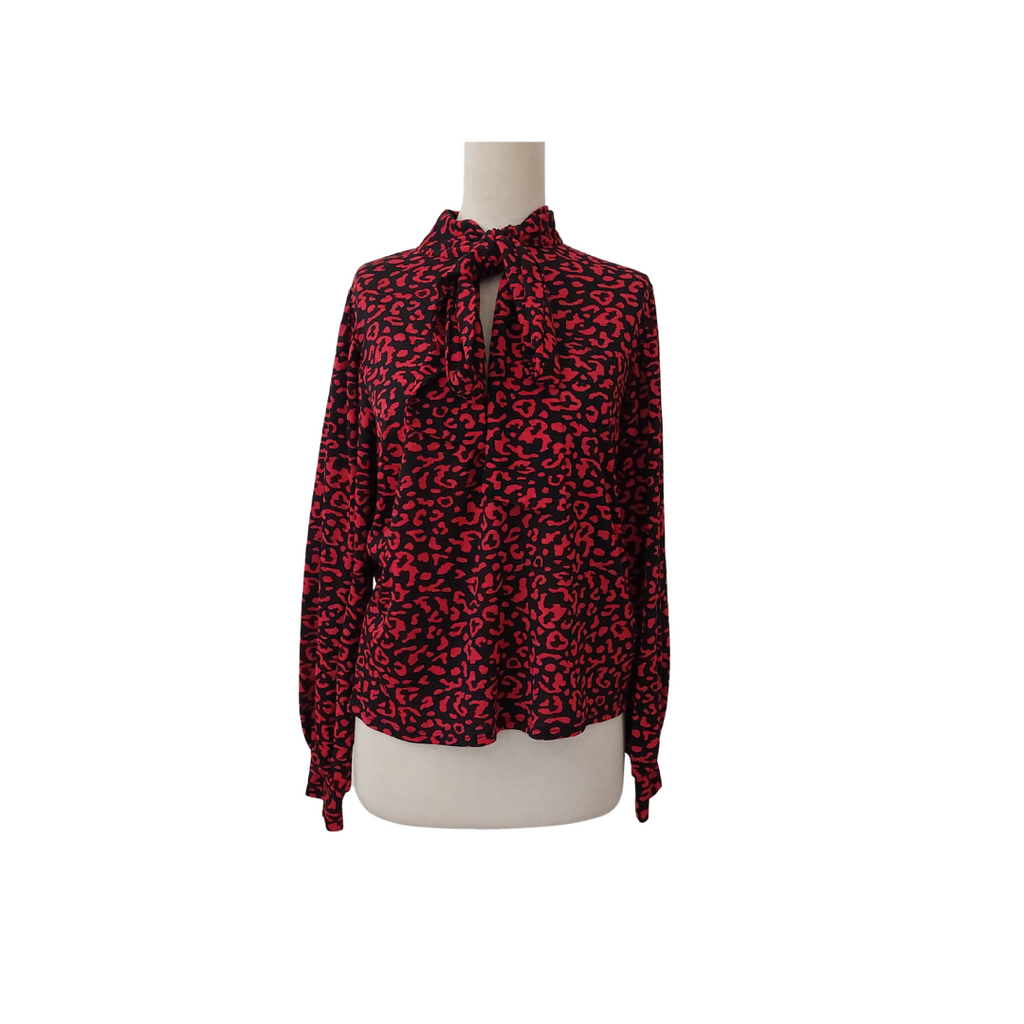 ZARA Red and Black Animal Print Necktie Top | Like New |