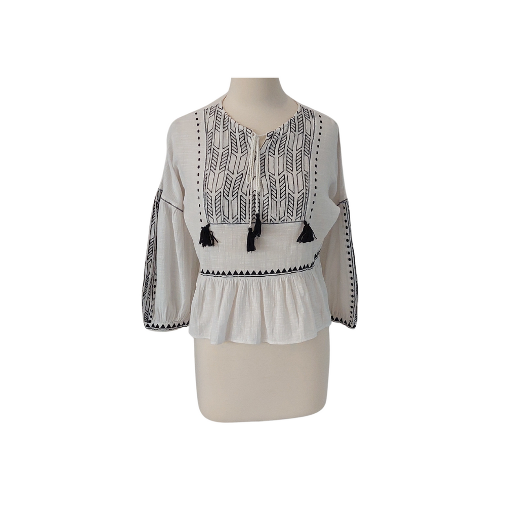 Mango Off-white & Black Embroidered Ethnic Top | Pre Loved |
