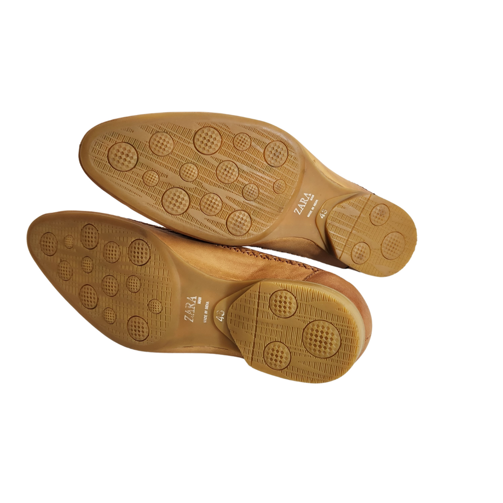 ZARA Men's Light Brown Leather Slip-on Shoes | Pre Loved |
