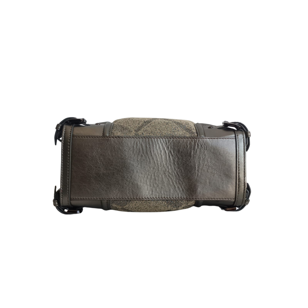 Burberry Beige/Metallic Grey Fabric Check and Leather Pilgrim Tote | Pre Loved |