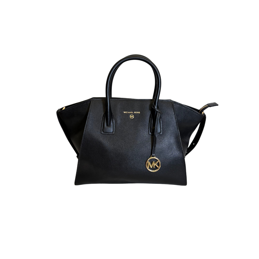 Michael Kors Black Avril Large Pebbled Leather Top-Zip Satchel Bag | Pre Loved |