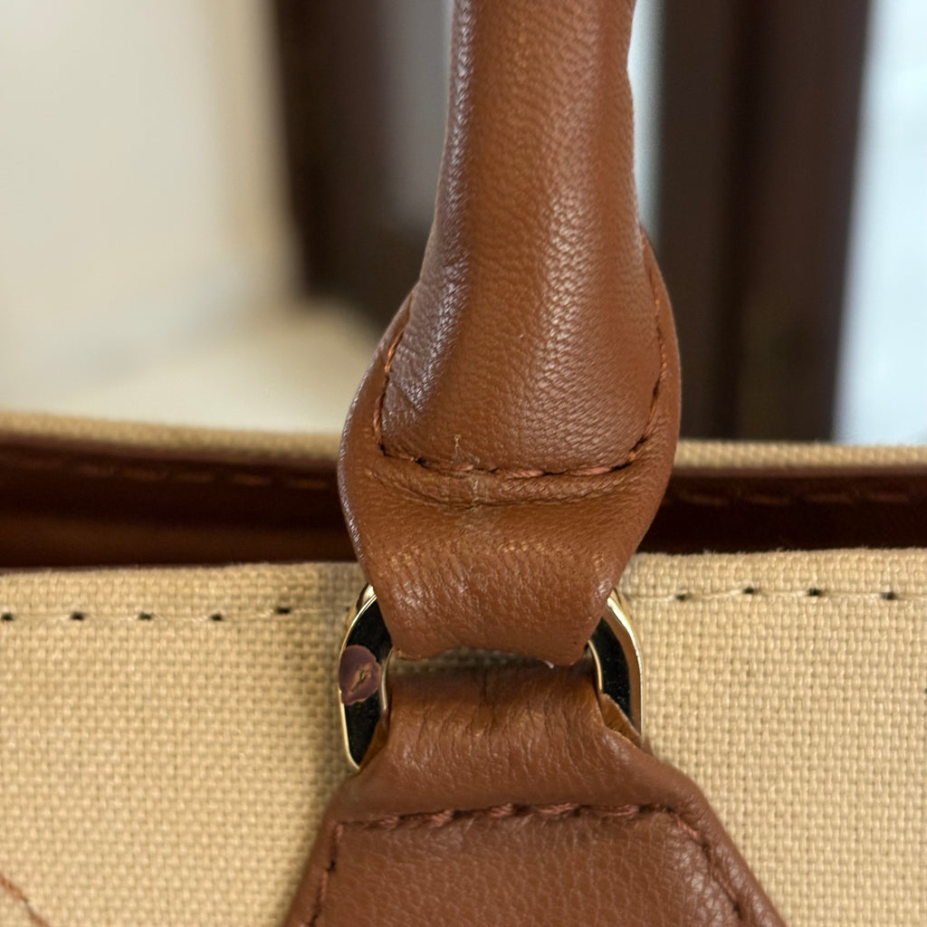 Warp Beige & Brown Canvas & Leather Terracotta Tote Bag | Pre Loved |