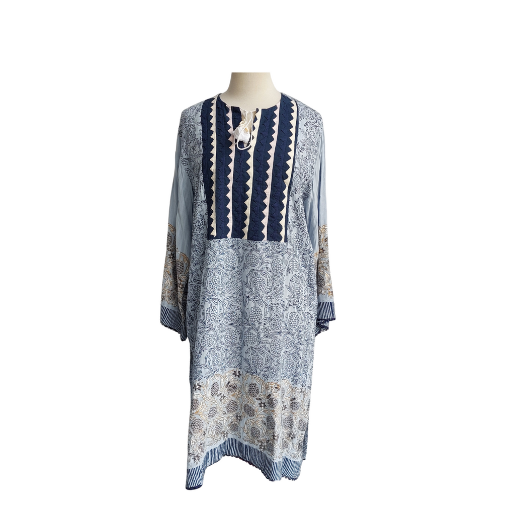 Blocked Light Blue Gold & Blue Printed Kurta | Gently Used |