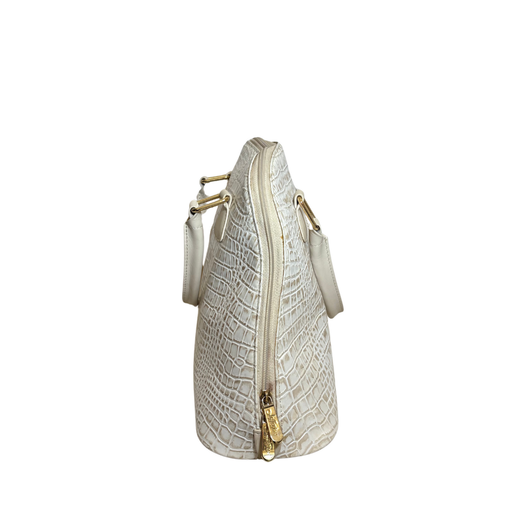 Jafferjees Cream Leather Textured Dome Satchel Bag | Pre Loved |