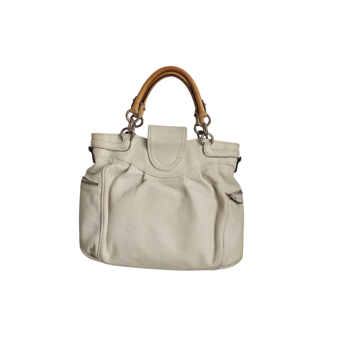 Salvatore Ferragamo White Leather Marisa Satchel Bag | Pre Loved |