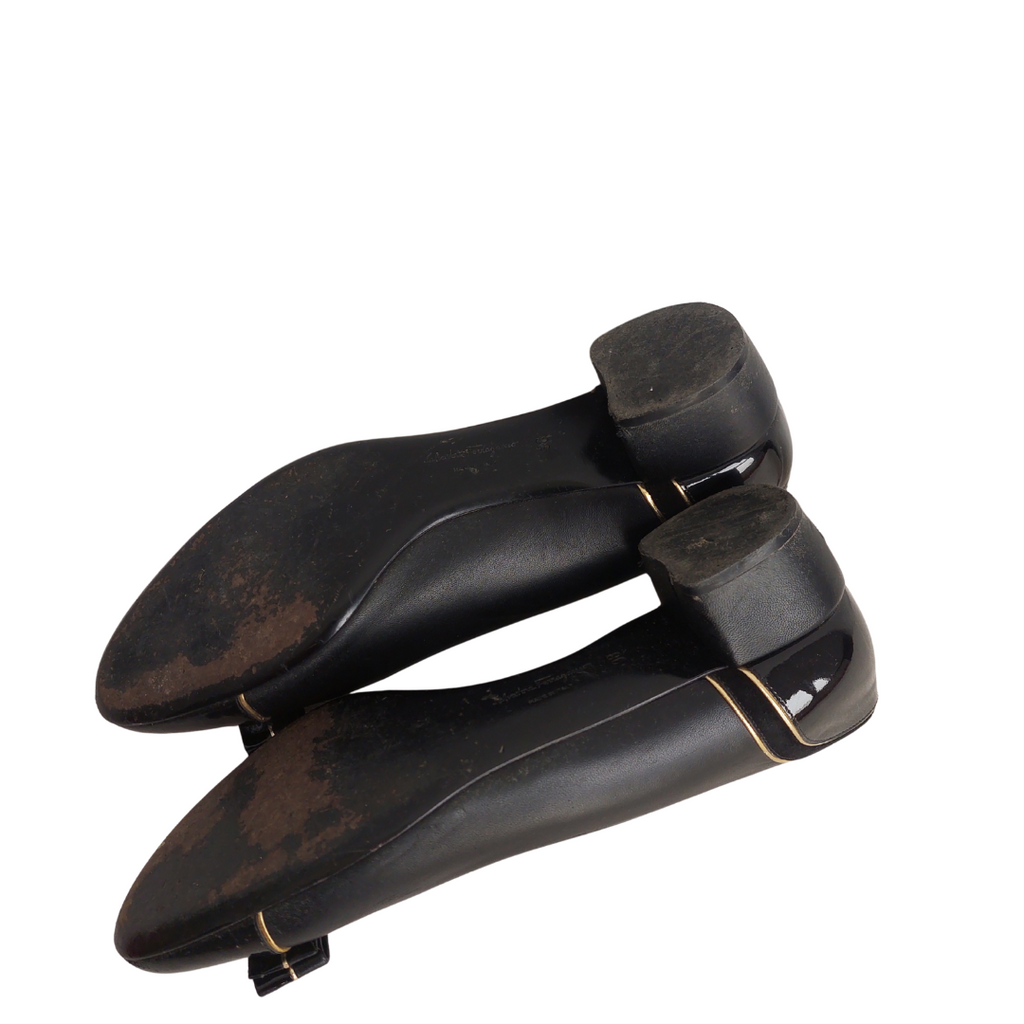 Salvatore Ferragamo Black Leather & patent Block Heels | Pre Loved |