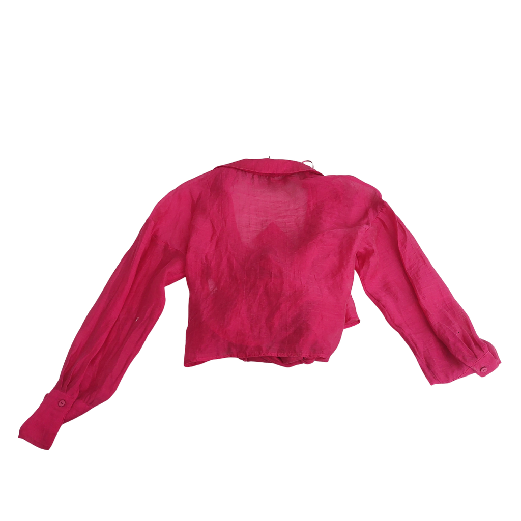 ZARA Hot Pink Semi-Sheer Collared Wrap Top | Brand New |