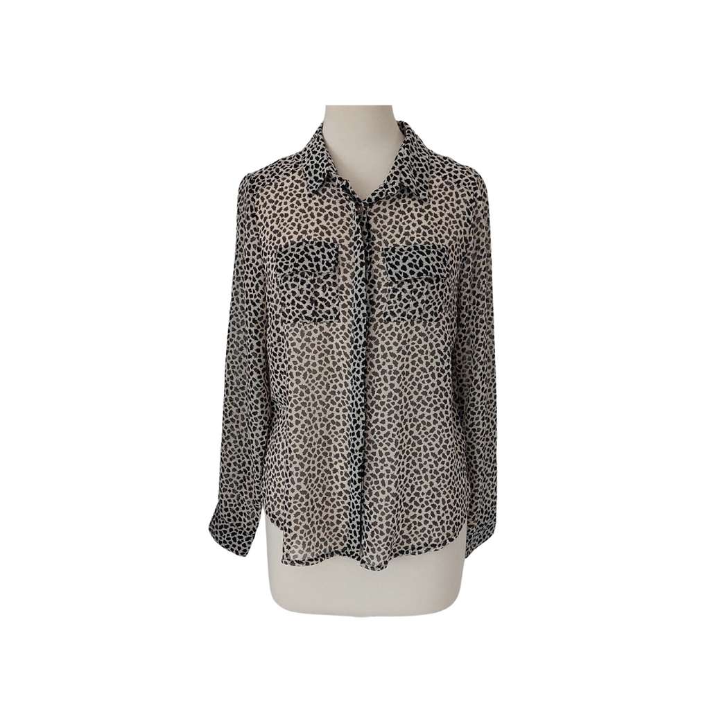 Dorothy Perkins Black & Cream Printed Semi-Sheer Button Down Collared Top | Pre Loved |