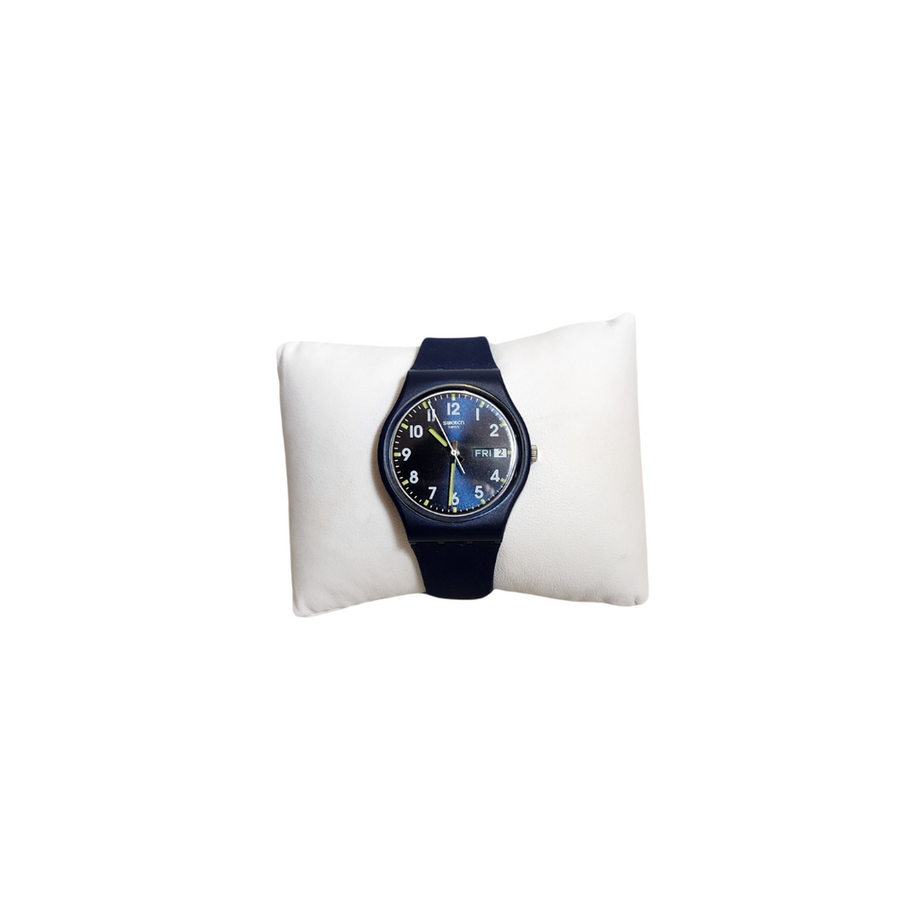 Swatch Navy & Black Round Dial Textured Rubber Strap Watch  | Gently Used |