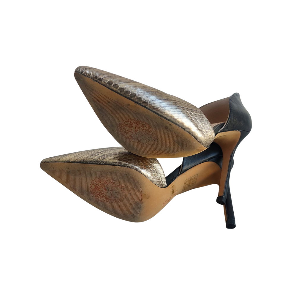 Vince Camuto Grey Metallic & Black Norell Leather Pumps | Gently Used |