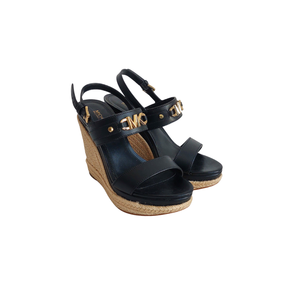 Michael Kors Black Leather Farrah Wedges | Gently Used |