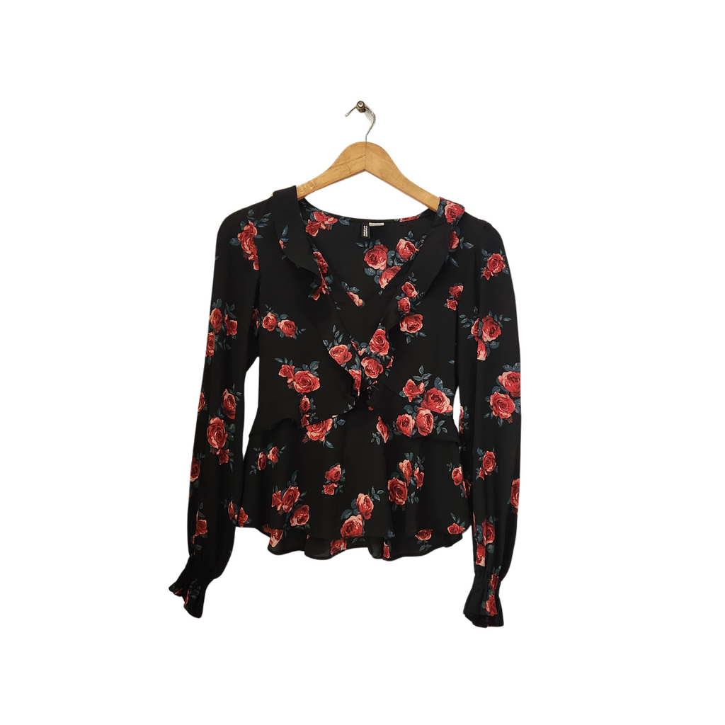 H&M Black Rose-print Peasant Blouse | Gently Used |