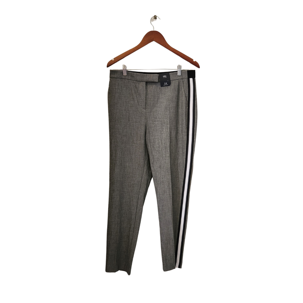 M&S Collection Grey with Side Stripe Mid-rise Slim Ankle Pants | Brand New |