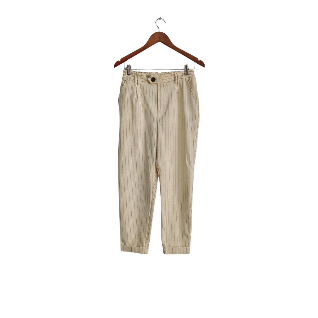 Bershka Cream Striped Straight Leg Pants | Gently Used |