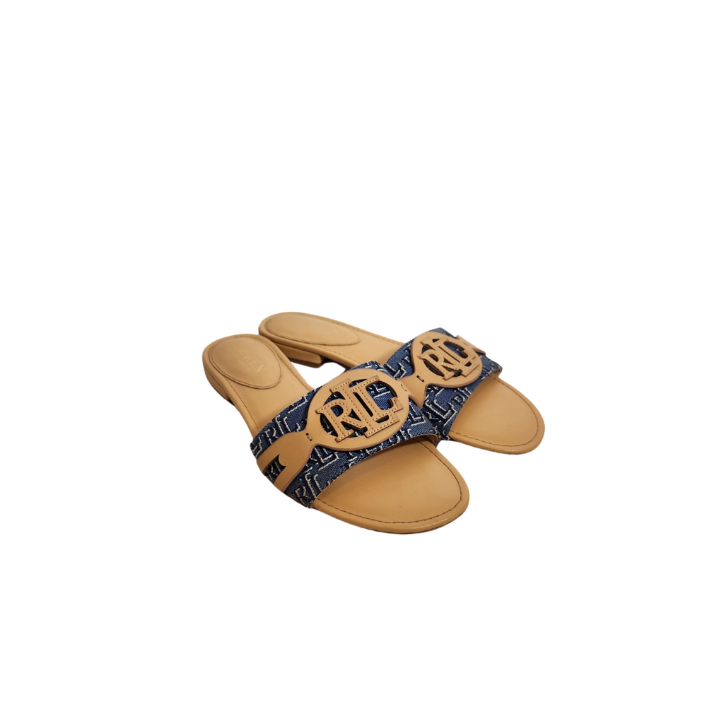 Ralph Lauren 'Alegra' Leather logo Slide Sandals | Gently Used |
