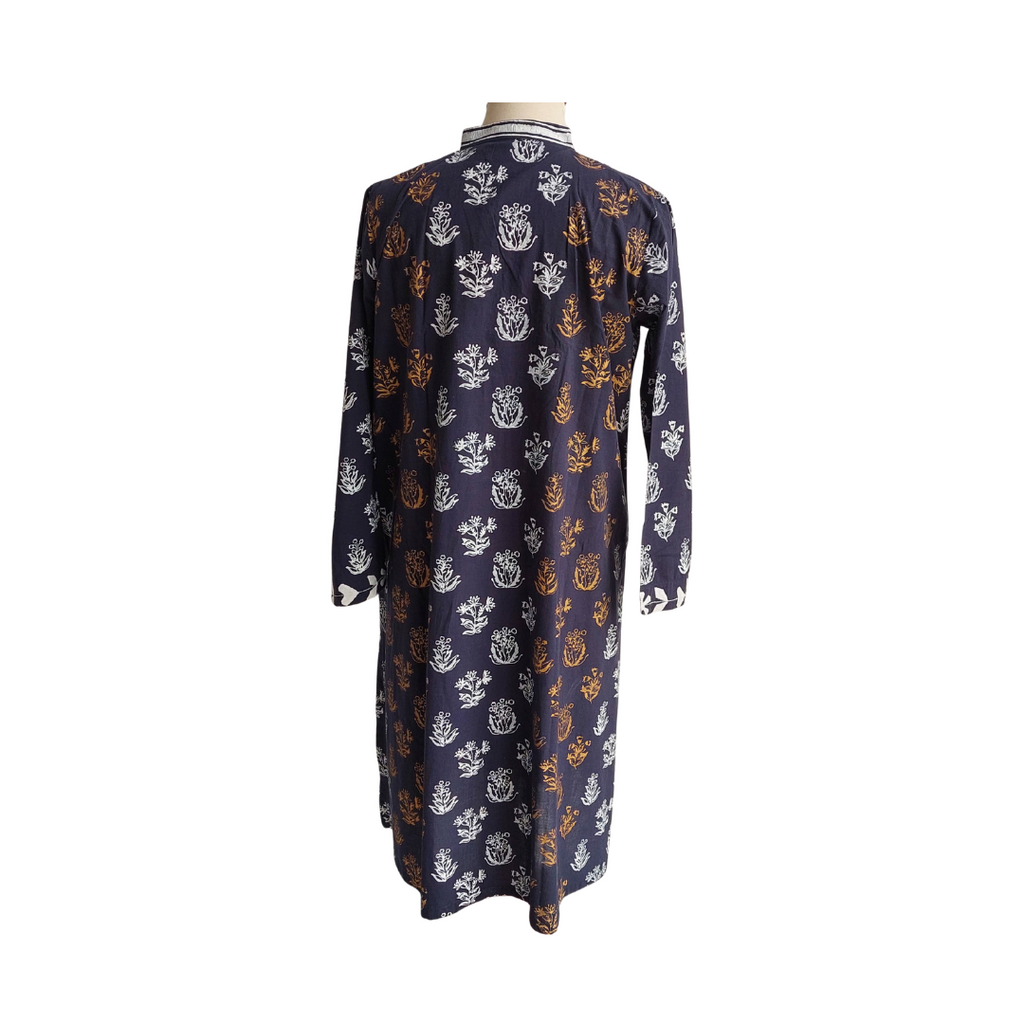 Blocked Navy White & Gold Printed Applique Kurta | Pre Loved |