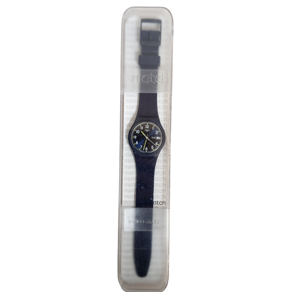 Swatch Navy & Black Round Dial Textured Rubber Strap Watch  | Gently Used |