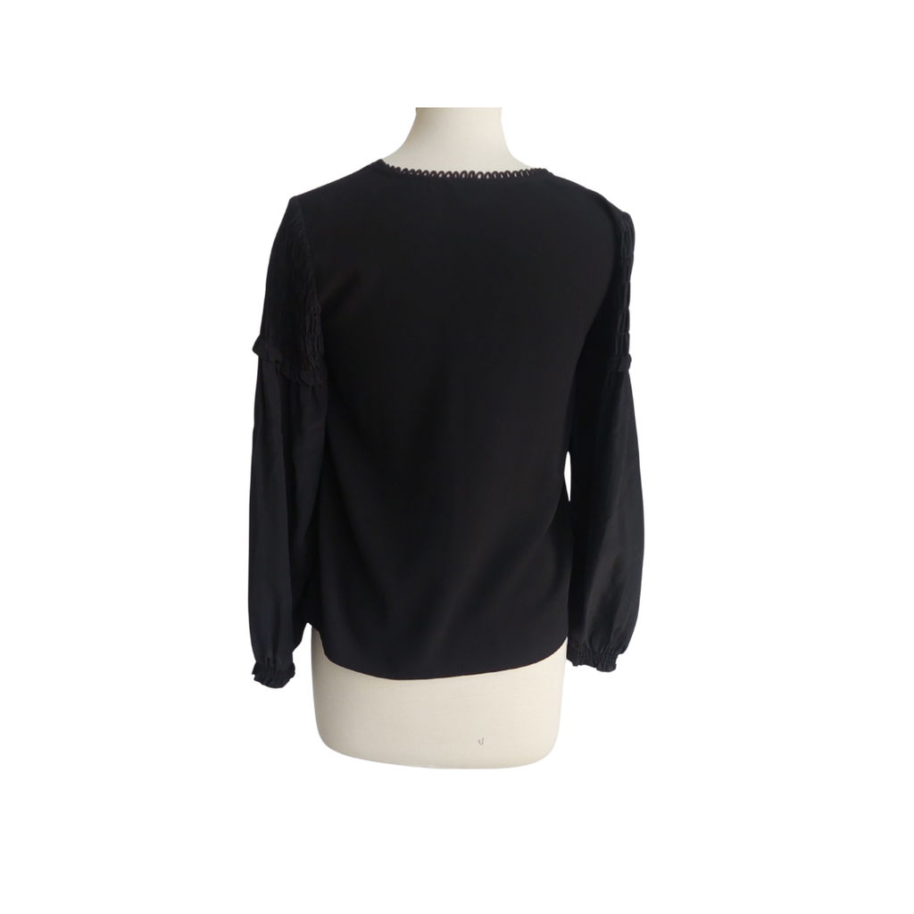 Club Monaco Black V-Neck Pleated Sleeves Top | Pre Loved |