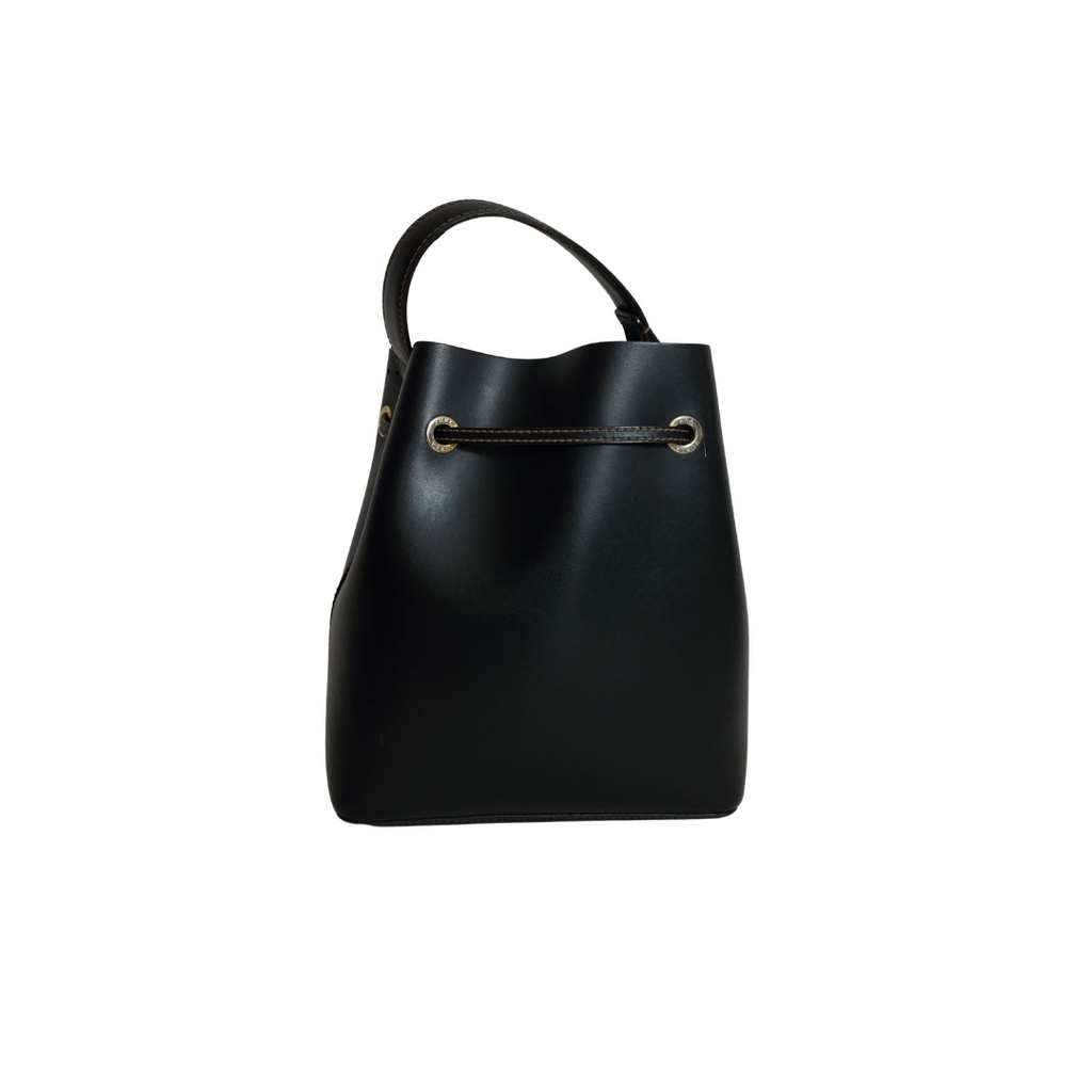 Furla Black Stacey Drawstring Perforated Small Leather Bucket Bag | Pre Loved |